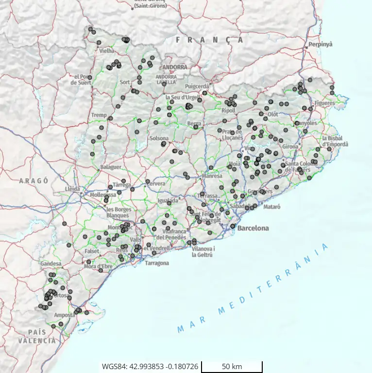 Mapa de árboles monumentales en Catalunya
